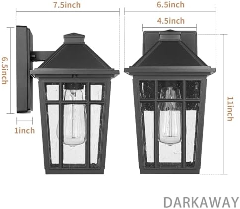 Darkaway Outdoor Sconce Lights Wall Light Fixtures, Front Porch Light Outdoor Wall Anti-Rust Waterproof Aluminum with Glass Exterior Light Fixture for Patio, Yard, Doorway, Garage(2 Pack, Black) - Image 4