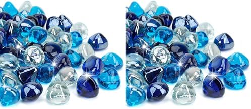 Mr. Fireglass 10 Pounds Blended Fire Glass Diamonds for Fireplace Fire Pit & Lanscaping - 1 inch High Luster Fire Rocks with Mixed Colors (Cobalt Blue++Crystal Ice+Caribbean Blue) (Pack of 2) by Mr.+Fireglass