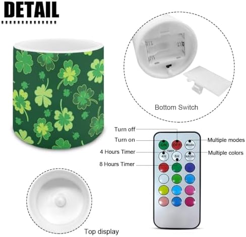 St Paddy's Day Shamrocks Flameless Candles with Remote and Timer Battery Operated Flameless LED Pillar Candles for Party, Banquet, Home Decoration Battery Tealights - Image 2