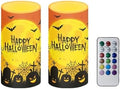 Happy Halloween Flameless Candles Bulk Battery Operated Candles with Remote and Timer for Trick or Treat Party Decorations, Pumpkin Flickering LED Elictric Pillar Tealights by Merkmak