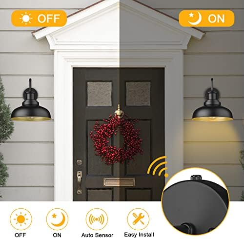 Dusk to Dawn Outdoor Barn Light, Farmhouse Outdoor Wall Sconce, Rustic Exterior Wall Mount Light, Vintage Outside Lighting Fixture Industrial Black Lantern for Porch Garage Shed,1 Pack - Image 2