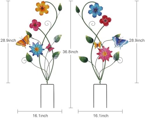 YEAHOME Garden Decor for Outside, 2 Pack 37“ Metal Butterfly Garden Stakes, Spring Wall Decor, Colorful Look & Personalities Flowers Yard Art for Outdoor Lawn Backyard Porch Patio Home Decorations - Image 3