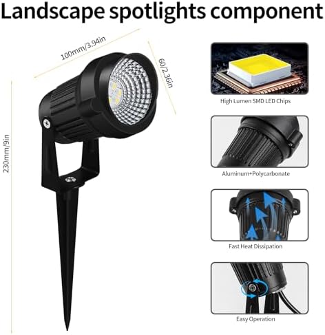 7W LED Landscape Lights Low Voltage, RGBW Color Changing 12V AC/DC Waterproof Outdoor Spotlights with Remote Control, IP65 Garden Pathway Lights with 12 Spike Stands for Christmas Decorative(12 Pack) - Image 5