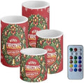 GLENLCWE Merry Christmas Pattern Flameless Light Candles Battery Powered with Timer Remote Color Chaging Pillar Fake Candles Pack of 4 for Wedding Home Outdoor Decor by GLENLCWE