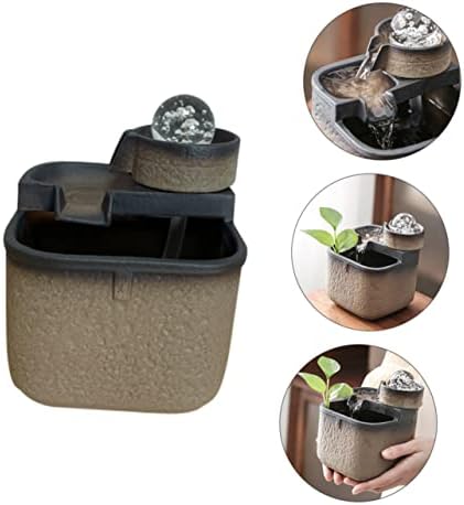 Zerodeko Ceramic Waterfall Ornament Solar Fountain Outdoor Desktop Decor Landscape Ornament Table Decor - Image 2