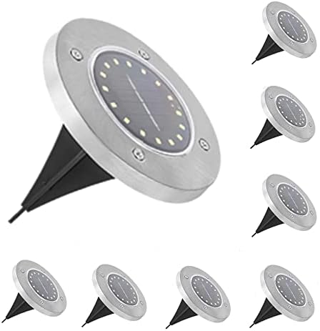 Solar Ground Lights, 10 LED Solar Powered Disk Lights,IP65 Solar Outdoor Lighting, Solar Landscape Lighting Decoration for Garden Driveway Walkway Pathway Yard Patio Lawn(Cool White) 8 Pack by CTKcom