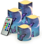 Blue Butterfly Moon Candles with Remote Timer Battery Powered LED Candles Color Changing Pillar Electric Fake Candles Bulk for Indoor Set of 4 by Uorisanigo