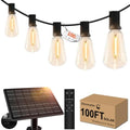 100ft Solar Outdoor String Lights with Remote - USB Rechargeable Solar Powered Outdoor Patio Lights, Larger 3.5W Solar Panel , Timer, Dimmable Shatterproof ST38 Bulbs for Backyard, Porch, Garden, Pool by GHUSTAR