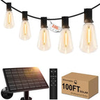 100ft Solar Outdoor String Lights with Remote - USB Rechargeable Solar Powered Outdoor Patio Lights, Larger 3.5W Solar Panel , Timer, Dimmable Shatterproof ST38 Bulbs for Backyard, Porch, Garden, Pool by GHUSTAR