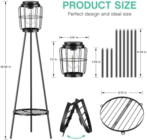 MXwcy Solar Lights Outdoor with LED Edison Bulbs, Solar Floor Lamp with Plant Stands for Garden Yard Pathway Driveway Front/Back Porch Decoration - Image 2