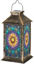 Stained Glass Style Solar Lantern Outdoor Garden Hanging Lantern Sunflower Stained Glass Spring Color Mosaic Design Waterproof Solar Powered Lighting Outside Table Lamp for Patio Deck Yard Camping by Unknown
