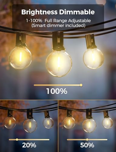 XMCOSY+ Outdoor String Lights, Smart Patio Lights 100Ft Dimmable Outdoor Lights Warm White, 50 G40 LED Bulbs, WiFi String Lights for Outside, Work with Alexa, APP Control, Waterproof Extendable - Image 4