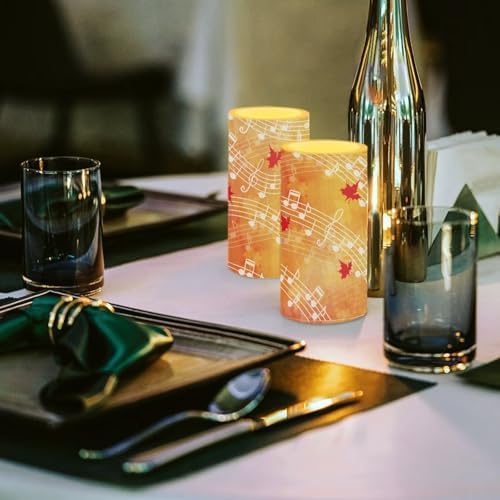Fall Flameless Candles Maple Leaves Music Notes Battery Operated Candles with Timer Remote Thanksgiving Day LED Pillar Lights for Patio Porch Lanterns Decor Battery Tea Lights - Image 4