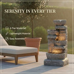 Teamson Home 33.25 in. Cascading Bowls and Stacked Stones LED Outdoor Water Fountain for Gardens, Landscaping, Patios, Balconies, and Lawns for a Calming Oasis in Outdoor Living Spaces, Stone Gray - Image 2