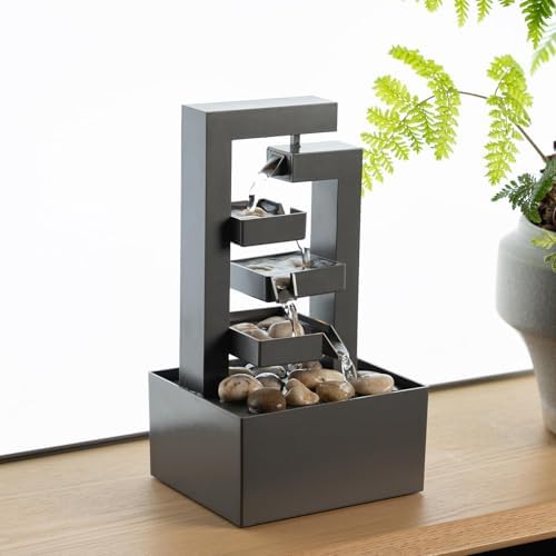 Desktop Waterfall Fountain Small- 9.65" Relaxation Tabletop Fountain with Soothing Sound for Office & Home Decor - Desktop Water Fountain Feature with Natural Stones - Image 2