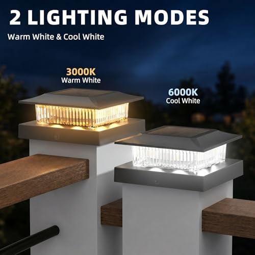 16 Pack Solar Post Cap Lights 4x4, Dual-Color Waterproof Fence Post Solar Lights, Fits 4x4 Vinyl or 3.5x3.5 Wood Posts, Dusk to Dawn Outdoor Lighting for Deck, Garden & Porch Decor, Black - Image 2