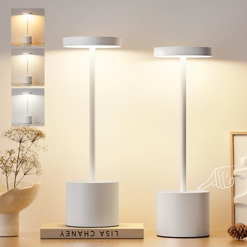 Kakanuo White Cordless Lamp Set, Rechargeable Lamp, 3 Color Temperature, LED Outdoor Wireless Lamps, Battery Operated Lamps, Stepless Dimmable, Touch Control - Image 6