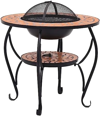 26.8 Inch Mosaic Fire Pit Table, Terracotta Ceramic Outdoor Wood Burning Firepit with Mesh Cover, Spark Screen and Poker for Patio, Garden, and Backyard - Image 2