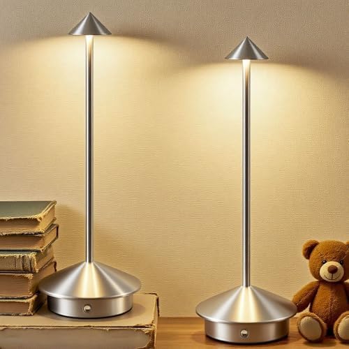 2 Pack Cordless LED Table Lamp, Rechargeable 5200mAH Battery Operated Lamp for Decor, 3 Color Stepless Dimming Desk Lamps, for Restaurant, Bedroom, Outdoor Camping, Coffee Shop, Night Light by Unknown