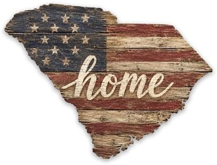 South Carolina "Home" State Shape Sign — Vintage American Flag Wall Decor by MRC+Wood+Products