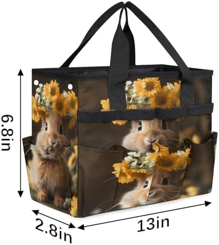Funny Rabbit Garden Tool Bag Organizer Heavy Duty Floral Rabbit Gardening Tote Bag with 10 Pockets for Women Men Gardening Gifts - Image 4