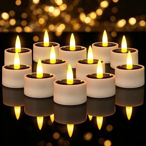 12 Pcs Solar Tea Lights Outdoor Waterproof LED Little Solar Votive Candles by yulloyello