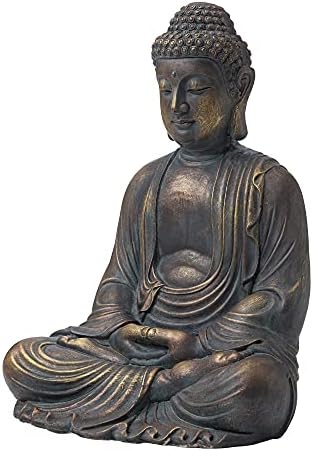 Glitzhome 22.75-inch Zen Meditation Buddha Garden Statue, Bronze Large Indoor and Outdoor Sculpture, Hand-Finished MGO & Fiberglass Decor for Home Patio Yard - Image 2