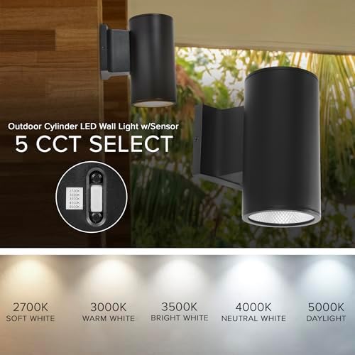 Maxxima Black Cylinder LED Outdoor Wall Light, 1050 Lumens 5 CCT, Photocell - Image 4