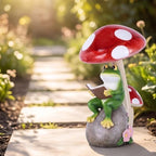 WUBIANJIE Frog Mushroom Garden Statue Lighted Resin Outdoor Decor Hand Painted Reading Frog Figurine Under Toadstool with Rock Base for Yard Lawn Patio Porch Flower Bed Accent - Image 5
