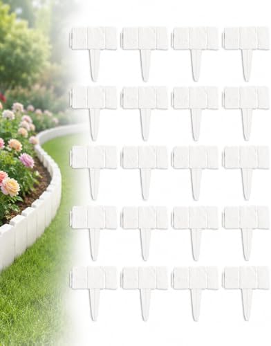 Faux Stone Garden Fence No Dig Landscape Edging Border (White, 20pcs) by LNTVOM