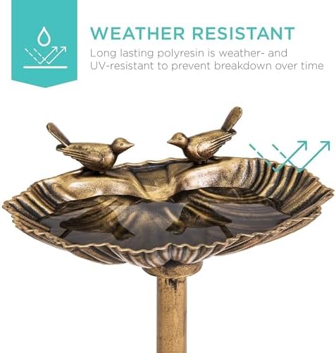 32inch Antique Bird Bath Outside Garden Weather Resistant Polyresin Backyard Expressions - Image 6