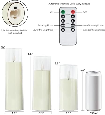 Amagic Ivory Flameless Candles with Remote, Battery Operated Candles with Timer, Acrylic Plexiglass Flickering LED Fake Candle for Wedding, Holiday, Home Decor, Set of 9, D2.2 x H5 6" 7" - Image 6