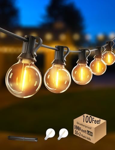 100FT Outdoor Globe String Lights LED Waterproof G40 String Lights Connectable with 52 Shatterproof Bulbs Dimmable Patio Lights String for Bistro Backyard Gazebo Lights by Skeerei