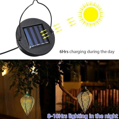Solar Outdoor Lanterns- Hanging Lights, Set of 2 Moroccan Style Garden Party Decorative Rechargeable Lantern, Hurricane Lamps are Great for Front Porch, Patio and Yard - Image 3