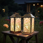 Solar Lantern Outdoor Garden Hanging Lantern Pastel Lovebirds Perched Spring Pink Peonies Elegant Botanical Waterproof Solar Powered Lighting Outside Table Lamp for Patio Deck Yard Camping - Image 6