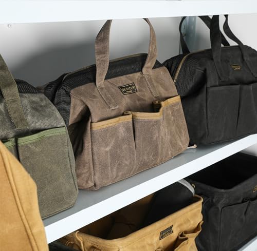 Tool Bag with Zipper, Heavy Duty 16oz Waxed Canvas Wide Mouth Tool Tote Bag, 13-inch Muti-Purpose Storage Tool Pouch with Side Pockets - Image 5