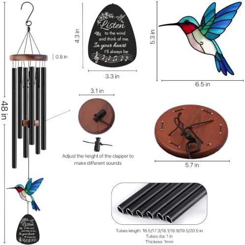 Memorial Wind Chimes for Loss of Loved One, Sympathy Gifts for Loss of Mother/Dad/Husband - Hummingbird Wind Chimes for Outside with Mute Option, Sympathy Wind Chimes 48'' - Image 3