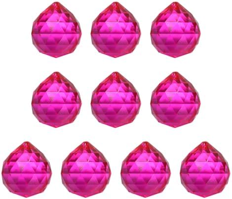 Crystal Ball Prisms, Sun Catcher Hanging Prism Sun Catcher Pendant 44mm / 1.73Inch & 10 Pack & Rose Red-Fitting for (Outdoor/Indoor/Windows/DIY Decor/Feng Shui/Chandelier) by YELARXI