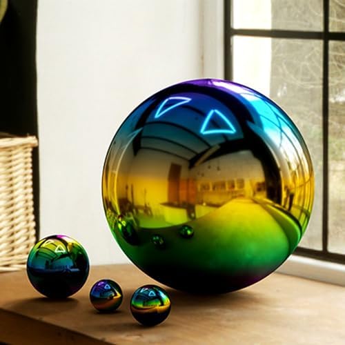 Stainless Steel Gazing Globe Mirror Ball, Garden Reflective Ball Decorations Outside House Decor Outdoor Decorations Mirror Polished Ball to Any Garden or Home (Colorful, Dia: 8 inch) - Image 5