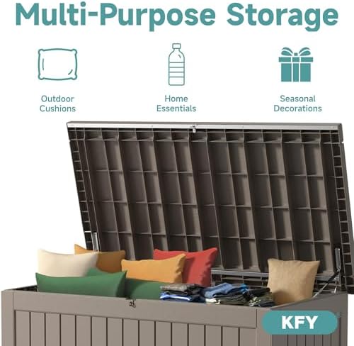 230 Gallon Waterproof Outdoor Storage Box, UV Resistant Resin Deck Box with Hydraulic Rod for Reinforced Stability, Perfect for Patio, Garden, and Pool, Grey - Image 5