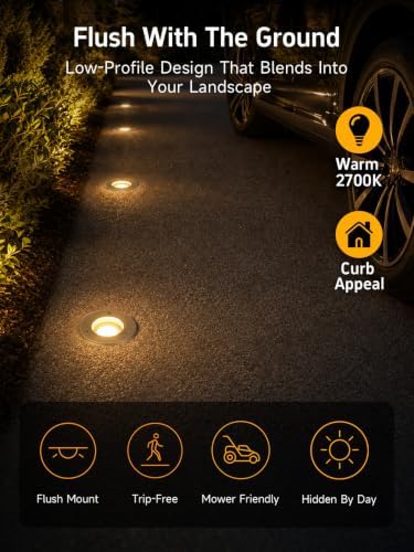 Gardenreet Brass Low Voltage Landscape Well Lights, 12V Flat Top, 12 Pack - Image 5