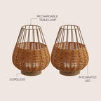 JONATHAN Y Elian 10" Faux Wicker Cordless Lamp, Light Brown, Set of 2 - Image 4
