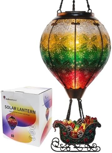 Christmas Hot Air Balloon Solar Lantern with Santa Sleigh and Flame by Balloontern
