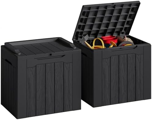 JUMMICO 31 Gallon Resin Deck Box Waterproof Outdoor Storage Boxes 2 Pack by JUMMICO
