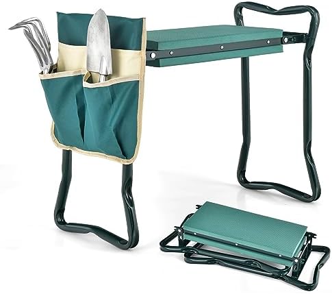 HAPPYGRILL Garden Kneeler Bench with Tools Pouch, Folding Garden Seat Stool Kneeling Pad Cushion for Patio Garden Yard by HAPPYGRILL