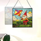 Kite String Gnome Stained Glass Suncatcher – Square Hanging Window Panel for Home or Greenhouse – Whimsical Glass Art Gift for Garden Lovers, Christmas, Halloween, Father Days Mjhqbn - Image 4