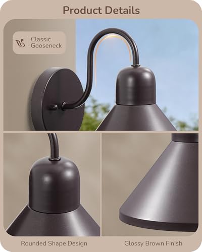 EDISHINE 2 Pack 8" Gooseneck Barn Outdoor Wall Light, Farmhouse Porch Light - Image 6
