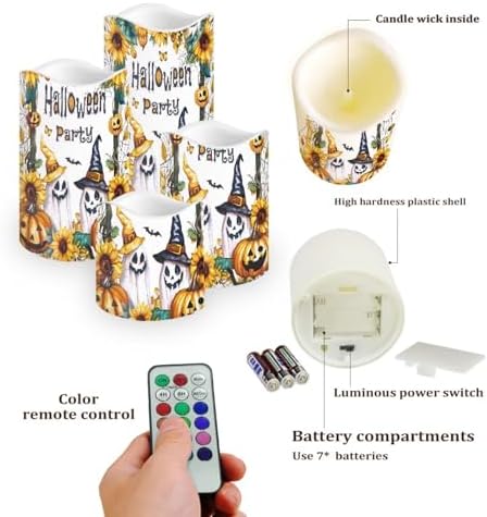 Ghost Jack O Lantern Flameless Candles with Remote Color Changing Pillar Candles Battery Operated Tea Light for Halloween Party Decor Led Electric Candles Outdoor Home Decorations - Image 3
