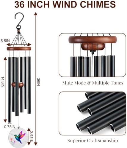 Hummingbird Wind Chimes for Outside, Deep Tone Outdoor Wind Chime with Colorful Wind Catcher, 6 Aluminum Tubes, Garden Porch Patio Decor, Memorial & Birthday Gift - Image 2