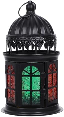 Moroccan Style Colorful Glass Tealight Candle Holder Hanging Lantern by cabilock